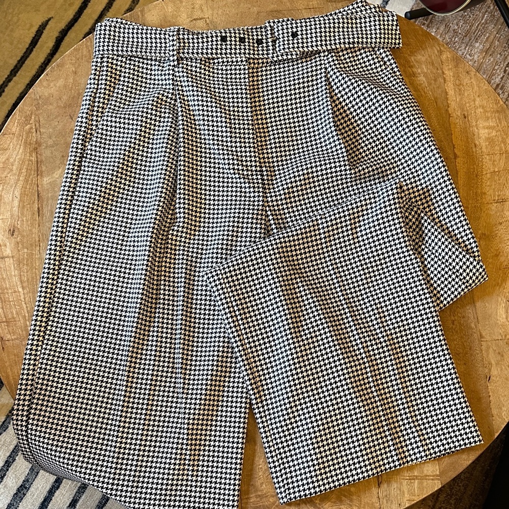 LOFT Black & White Houndstooth Pleated Trousers
